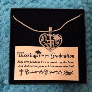 Silver Graduation Heart Pendant Necklace